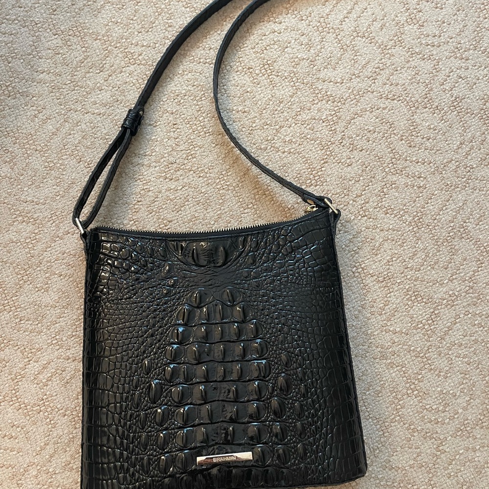 Brahmin Black Crossbody Bag with Croc-Embossed Texture